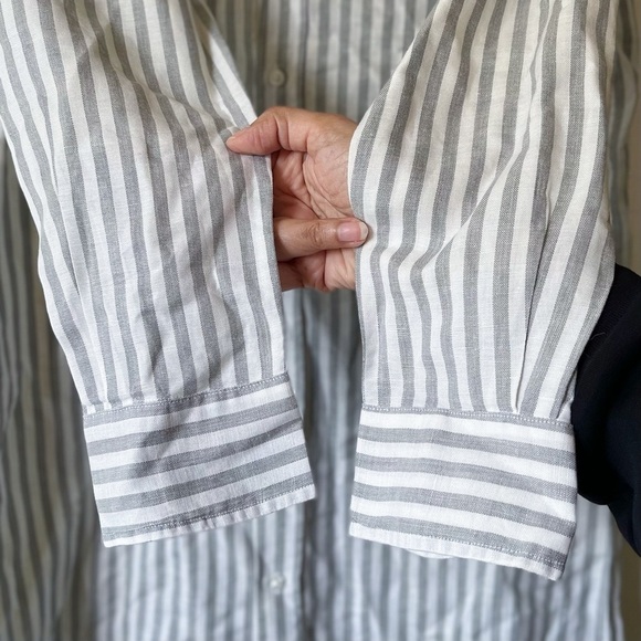 Frank & Eileen Mary Shirtdress Grey White Linen Stripe Long Sleeve Button XS EUC - Picture 3 of 7